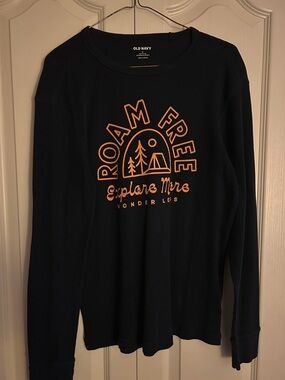Old Navy navy graphic waffle-knit long sleeve top